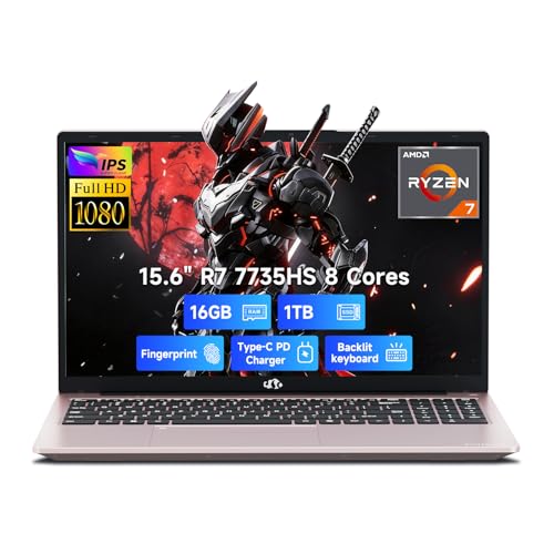Image of NIMO Light-Gaming-Laptop, 15.6 inch FHD Computer with AMD 8-Core R7 7735HS 16GB DDR5 RAM 1TB SSD (Up to 4.75GHz, Beat i7-12650H) Radeon 680M GPU 100W Type-C 180 View for Business and School, 2Y Warranty
