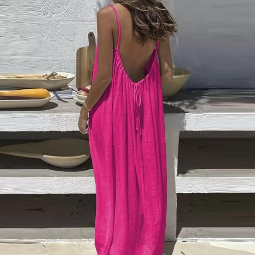 Image of HTHLVMD Backless Cami Dress Summer Dresses for Women 2026 Spaghetti Strap Dresses Womens Solid Color Backless Cami Dress