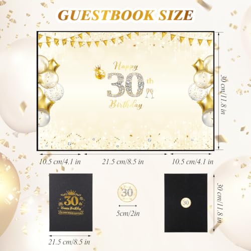 WSICSE 30th Birthday Party Decorations, Black Gold Happy 30th Birthday Card, Large 30th Birthday Signature Guestbook for Him Her Birthday Party Decor Gifts — view 2