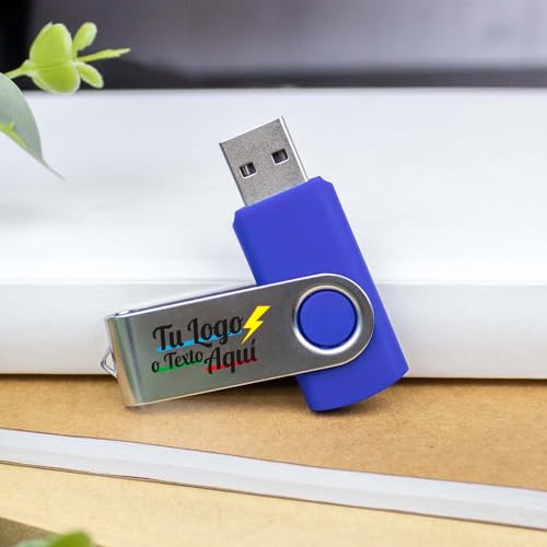 Memoria USB 32 GB Personalizado (Texto, Logo o Foto) · Color Azul · Pendrive Personalizado Ideal para Regalar · Elegante Producto Promocional, Merchandising, Bodas, Comuniones, Bautizos