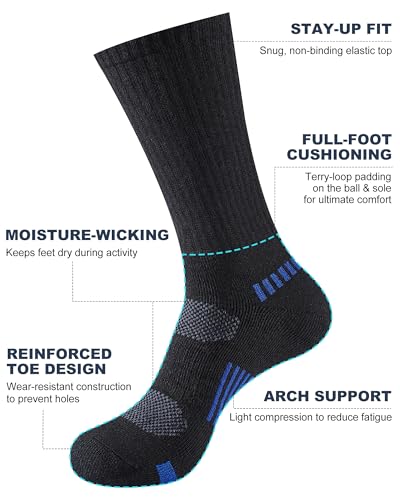 Mens Cotton Boot Crew Socks, 5 Pairs Full Cushion Thick Socks Moisture-Wicking & Reinforced for Work Hiking Walking Outdoor3