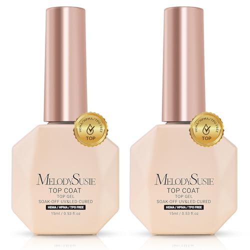 Image of MelodySusie 2PCS Hema Free Gel Top Coat Set,Hema Free,Hpma Free,Tpo Free,No Wipe,Soak off UV LED Drying,Long Lasting Gloss Shiny 15ML