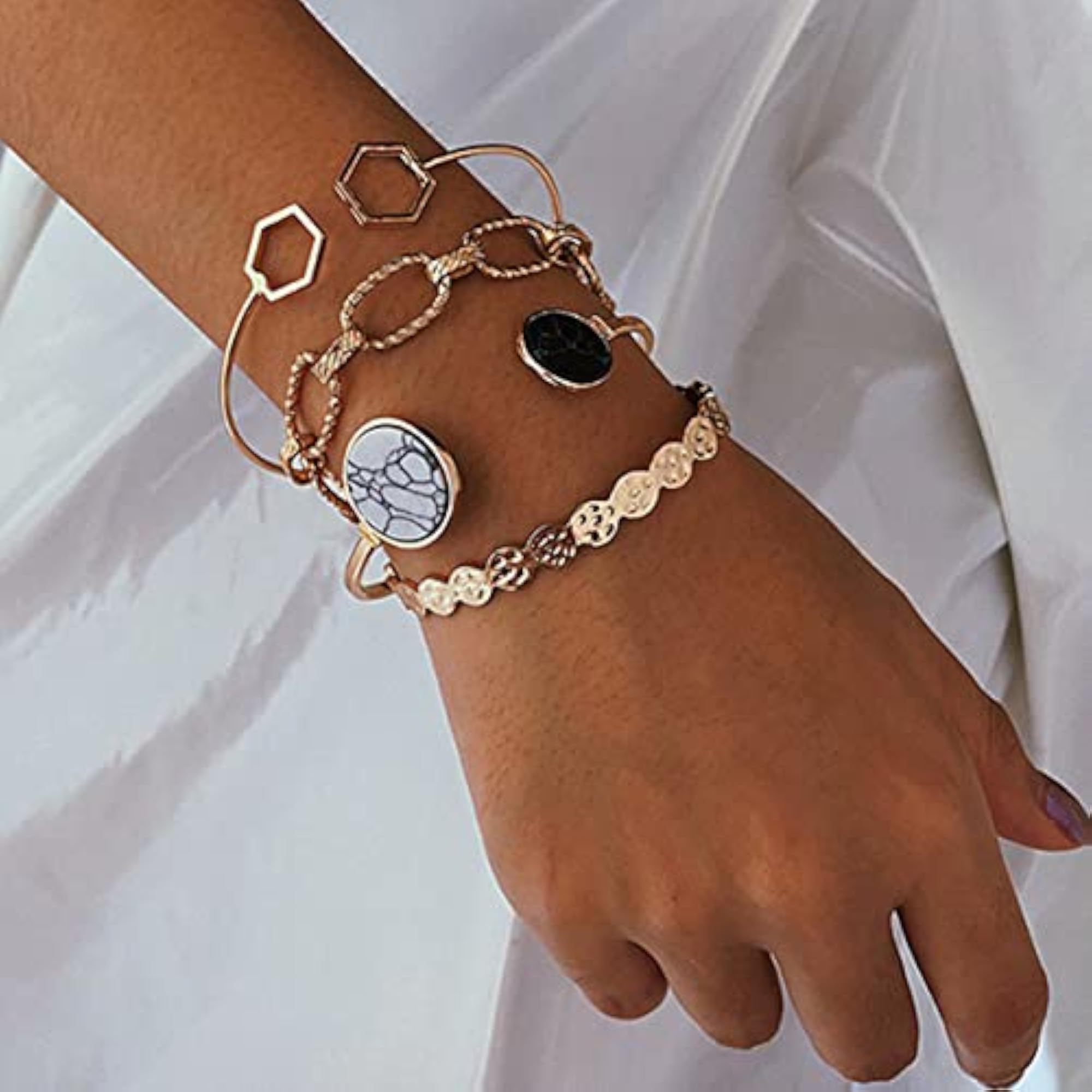 Stackable Bracelet Set for Women - Geometric Design