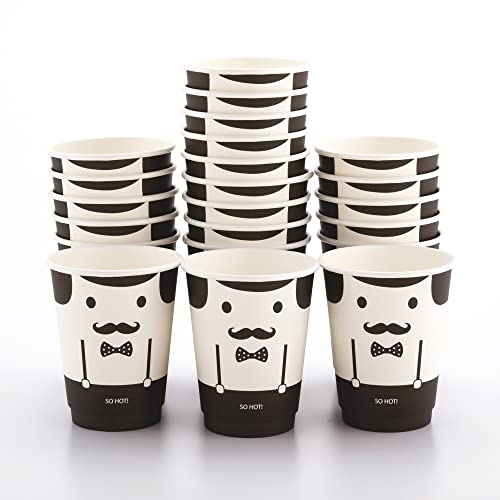 Image of Restaurantware 12-Ounce Disposable Cups, Pack of 500 Double Wall Hot Cups - Lids Sold Separately, Featuring a Monsieur Print with Black Paper Insulation, Ideal for Serving Tea, Coffee, and More