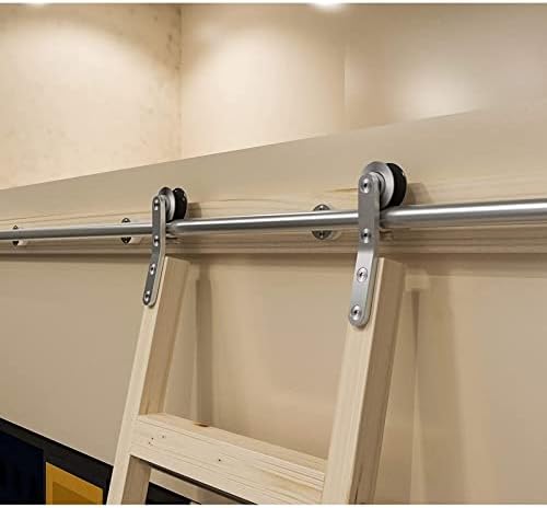 Sliding Ladder Hardware Kit - Stainless Steel Rolling Library Ladder System, 13.1ft Track with Floor Roller Wheels, Complete Round Tube Hanger Set for Easy Access & Storage