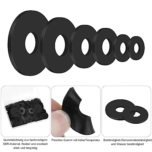 UNINGYI 150 Stück Gummi Unterlegscheiben, Gummischeibe Unterlegscheiben Schwarz, Durchmesser 30/25/20/16/12/10.5mm, Flachgummidichtungen, Verschleißfeste wasserdichte Schraube Gummiflachdichtung