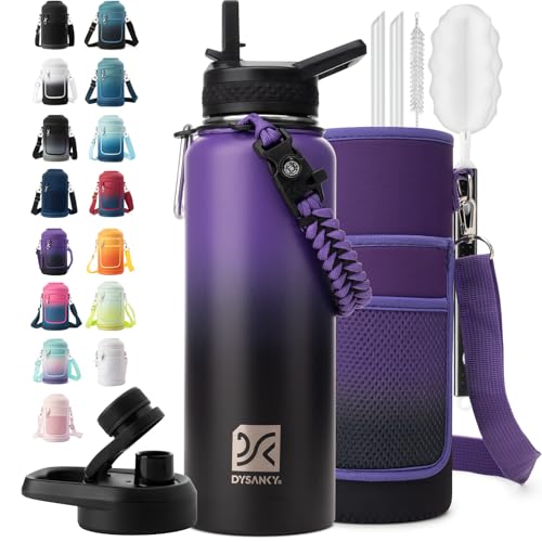 DYSANKY Insulated Water Bottle | Thickened Stainless Steel Vacuum Metal Thermos | Portable Sports Water Jug for Gym and Hiking with Straw, Carrier Bag, Handle Strap | BPA-Free 40 oz by DYSANKY - Used condition - CA$51.90
