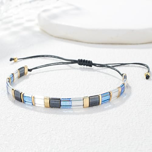 Image of KELITCH Colorful Tila Beaded Bracelets Women Strand Friendship Bracelet Handmade New Link Cuff Bracelets