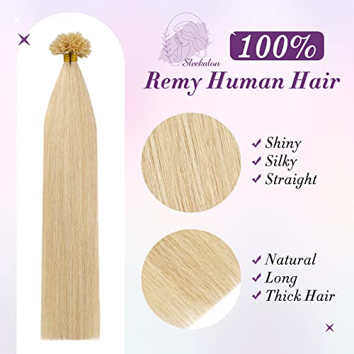 Sleekalon U Tip Hair Extensions Human Hair Keratin Utip Hair Extensions Pre Bonded Hot Fusion Hair Extensions Silky Straight Real Hair Blonde U Tip Keratin Extension, 16 Inch 100 Strands 50G #24 #TOP2