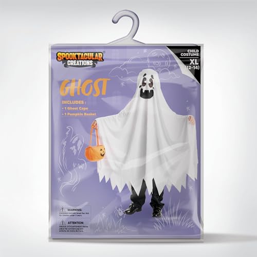 Image of Spooktacular Creations Ghost Costume for Kids with Pumpkin Basket, Scary Halloween Costume for Boys