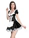Quesera Women's French Maid Costume Sexy Black Satin Layered Halloween Fancy Dress,Black,Tag size XL=US size Large