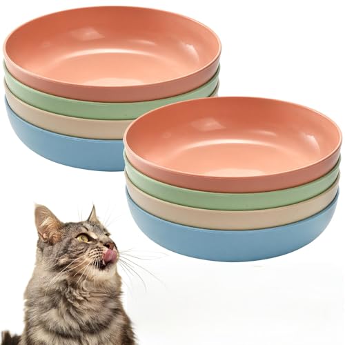 8-Pack Whisker Fatigue Cat Bowls – 5.5 Wide Shallow Food Dishes for Feral Cats, Kittens, Ferrets & Short-Legged Breeds – Eco-Friendly Wheat Straw, Perfect for Wet/Dry Food – 4 Color Options