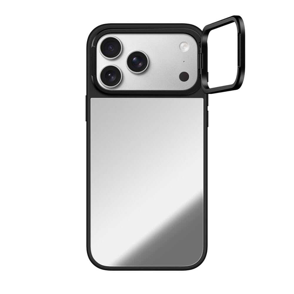CASETiFY Funda con soporte de anillo de espejo para iPhone 17 Pro Max [soporte/reflectante/compatible con Magsafe] - Plata sobre negro | Soporte | Reflectante | 5 pies 1 protección contra caídas de grado militar | Plata sobre negro