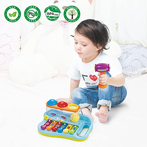 HOLA Hammering Pounding 1 Year Old Toys, Ball Pound and Tap Bench Toy with Xylophone , Musical Developmental Educational Toddler Toys Age 1-2, 18 24 Months, 1 2 3 Year Old Baby Boy Girl Toys