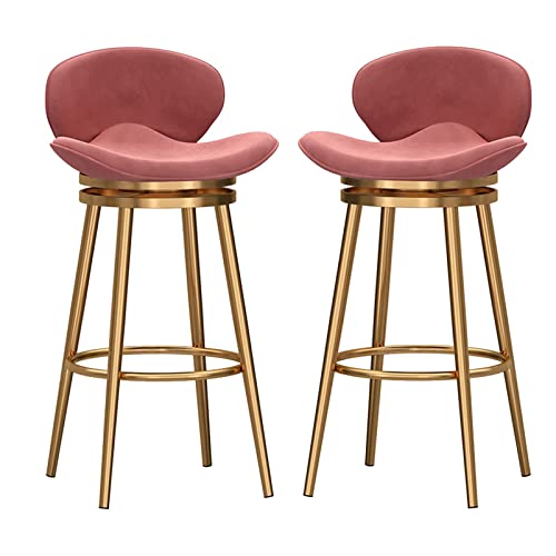 Juego de 2 taburetes de bar giratorios de terciopelo con respaldo curvado y reposapiés Sillas de mostrador de cocina de lujo tapizadas en rosa Altura del asiento de 75 cm Patas doradas Friendship