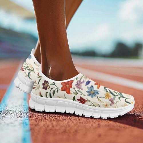 Image of Floral Sneakers for Women Colorful Art Shoes for Women Slip On Casual Work Shoes