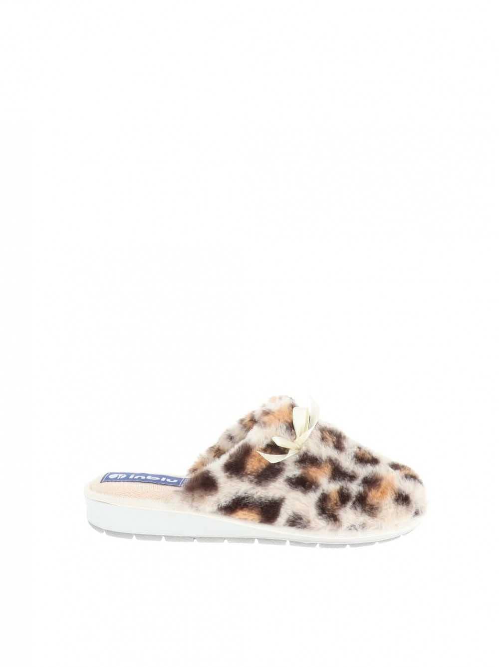 Women's Leopard Faux Fur Slippers with Bow