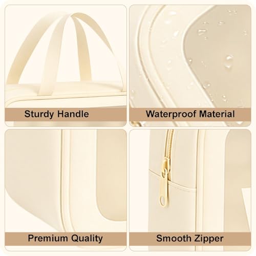 Image of FLYNGO Clear Makeup Pouch Set, Cosmetic Organizer Bag for Women and Girls Travel Waterproof Toiletry Storage Kit (Set of 3 Beige)