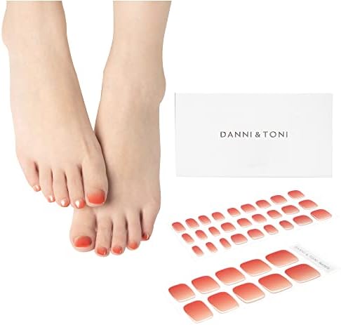 DANNI & TONI Semi Cured Gel Toenail Strips (Amoroso) Red Ombre Gel Nail Stickers for Toes Curable Nail Strips 37 Stickers