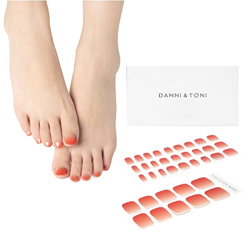 Danni & Toni Semi Cured Gel Toenail Strips (Amoroso) Red Ombre Gel Nail Stickers For Toes Curable Nail Strips 37 Stickers #TOP11