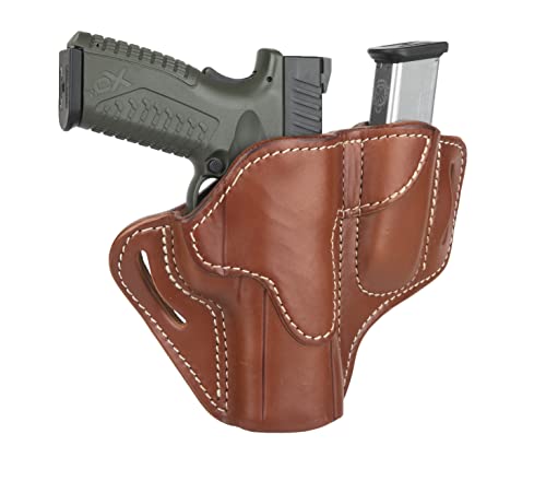 1791 GUNLEATHER P320 Holster, OWB Leather Gun and Magazine Belt Holster. Compatible with Sig P320, SP2022, P227, Beretta, Springfield, HK and Most Large Frame Pistols Classic Brown - 1791 Gunleather