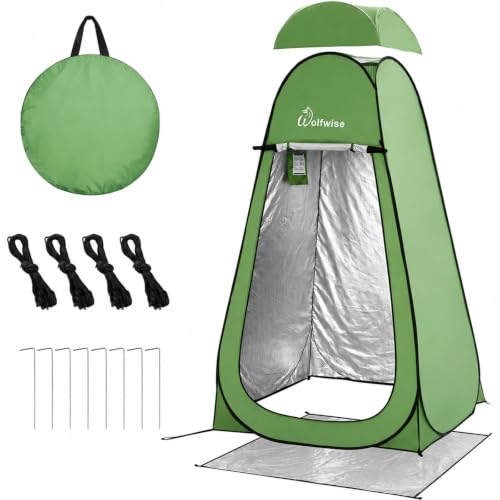 Image of WolfWise PRO Pop Up Shower Tent with Silver Coated, Floor and Rain Fly | Portable Changing Tent with Window & Carry Bag for Camping, Outdoor Privacy Toilet Bathroom with UV Protection, 75 inch /79 inch /83 inchH