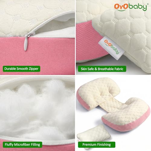 Image of OYO BABY Pregnancy Pillow H-Shape Adjustable Maternity Pillow | Velcro-Fit Belly & Back Support for Side Sleeping | Relieves Waist, Hip & Back Pain | Compact Pregnancy Support Pillow for Comfort- Pink