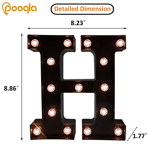 Image of Pooqla Black Light Up Letter H, Marquee Letters Black Room Decor | LED Lighted Letters Birthday Party Decorations, Gifts for Boys Men Christmas Anniversary Night Light Home Bar Room Decoration