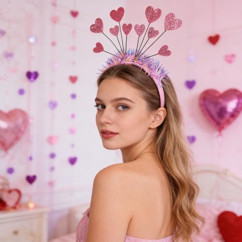 MJJNTTN 3PCS Heart Headbands for Women,Sparkly Sequin Hair Accessories Glitter Heart Shaped Hair Band for Valentine\'s Day,Holiday,Celebration,Festival - Thumbnail 7
