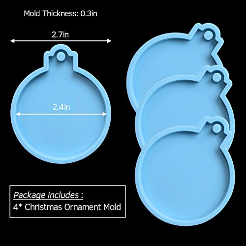 Christmas Resin Molds, 4PCS Christmas Ornament Keychain Mold with Hole, Round Shape Silicone Molds for Resin Casting, DIY Jewelry Pendant Charms Resin Craft Supplies