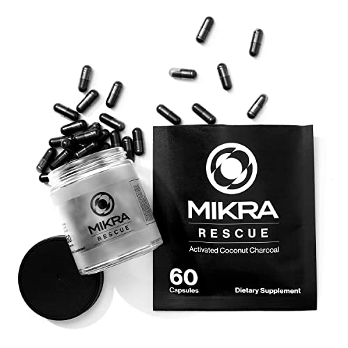 Mikra Rescue 100% Vegan Activated Coconut Charcoal Gastrointestinal Digestive Aid For Acute Detoxification, Reduced Bloat And Gas. 1200Mg Per Serving, 60 Capsules #TOP2
