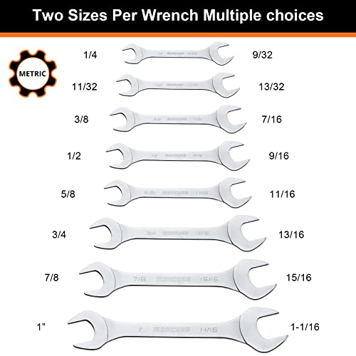 Ironcube Super Thin Wrench Set, 8-Piece, Sae, 1/4, 9/32, 11/32, 13/32, 3/8, 7/16, 1/2, 9/16, 5/8, 11/16, 3/4, 13/16, 7/8, 15/16, 1, 1-1/16, Double Open End, Slim Wrench Set With Rolling Pouch #TOP1
