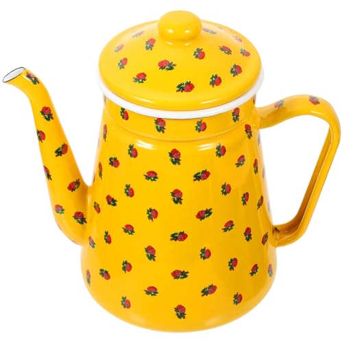 HEALEEP Tetera Esmaltada Vintage de 1.5 Litros con Asa Amarilla, Hervidor de Agua para Café y Leche, Olla Doméstica Práctica para Cocina y Camping, Tetera Fina y Fácil de Limpiar