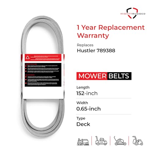 Image of 789388 Deck Belt Replacement for Hustler, Length 152 inch, Heavy-Duty, Durable, Aramid Cord Belt Replaces 789388, 484088, 041-1490-00 on Hustler Mini Z, Super Z, X-One, FasTrak Series Zero Turn Lawn Mower