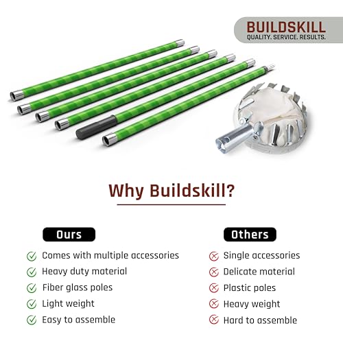 Image of BUILDSKILL 24 Ft Telescopic Coconut Plucker with Pole - Shock Proof | Adjustable Height 8-24 ft | Includes Fruit Picker | Lightweight & Durable Fiber Glass Construction - Easy Assembly