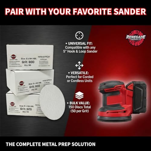 Renegade Products Essential Sanding Disc Bundle – 5" White Aluminum Oxide Discs, 3 Grit Levels (320, 600, 800) – Metal Polishing Prep Kit (3 x 50-Pack) by Renegade Products - Used condition - Image 2