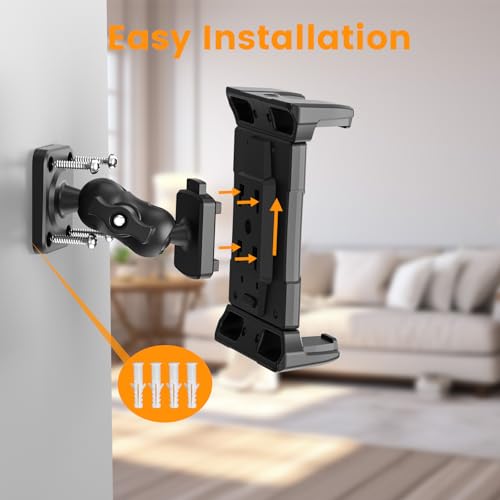 Image of OHLPRO for iPad Wall Mount Tablet Holder, Adjustable Drilled Base with 2 inch Support Arm Stand for 5-13 inch iPad mini Pro Air, Fire HD, Galaxy Tab, Switch and Phone - 360 Viewing, Adjustable Tilt