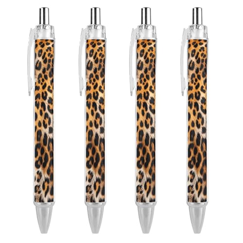 Lot de 4 stylos à bille rétractables motif léopard fournitures de bureau