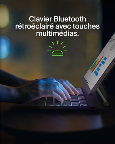 Belkin Pro Coque Clavier iPad avec Support magnétique, Touches Bluetooth rétroéclairées, trackpad Multi‑Touch, Support Apple Pencil, AZERTY, Commandes multimédia, pour iPad 10.9” 10e gén, 11” A16