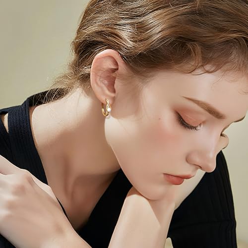 Gold Hoop Earrings for Women 14K Gold Earrings for Women Pearl Hoops Earring for Womens Hoop Gentle Romantic Design Womens Hoops Earring4