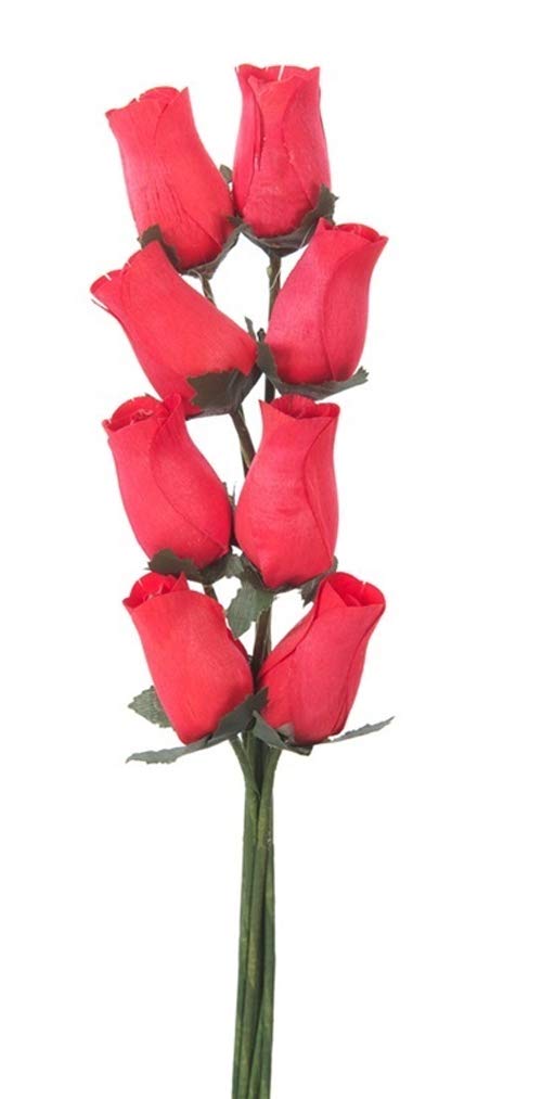 Homestreet Flowers Red Wooden Roses In Many Colours 8 Single Rose Stems Tied In A Bunch For Creating Bouquets Or Displays In Craft Project And More (Red)
