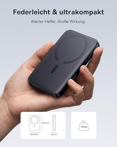 Baseus Enerfill FM11 MagSafe Powerbank 10000mAh 22.5W Magnetische Power Bank USB C, Kabellose Externe Handyakkus Mini Wireless Kompatibel mit iPhone 17/16/15/14/13/12/Pro/Pro Max Serie, Schwarz 2