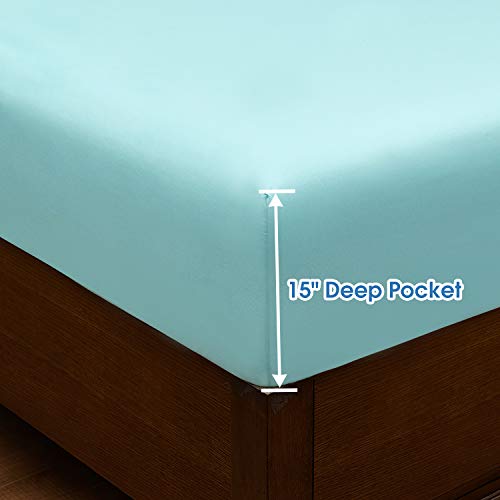 Draps de lit super king size en microfibre brossée douce couleur spa blue