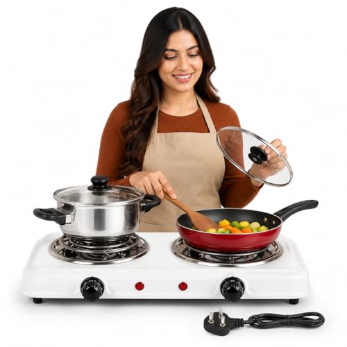 Image of DRUMSTONE ( 2026 Brings 10 Years Warranty ) Electric Double Burner Hot Plate 2000W Fast Heating Portable Cooking Stove for Kitchen Hostel Office Travel Energy Efficient Dual Coil
