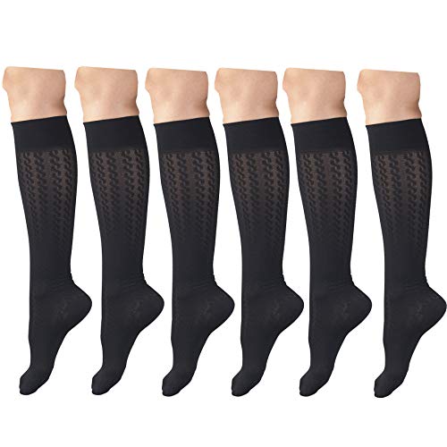 Image of Compression Socks, 15-20 mmHg, Women's Dress Socks, Knee High Over Calf Length Navy Small (6 Pairs)