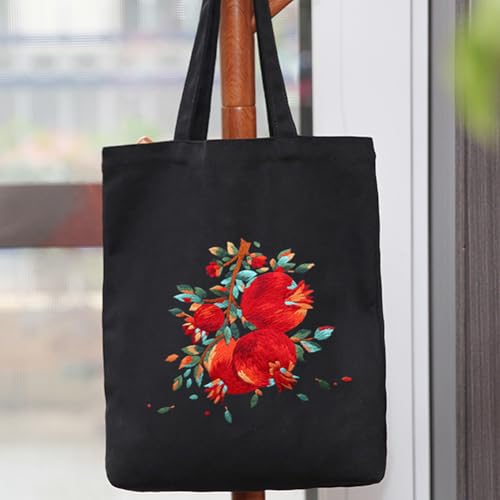 Image of Eforcase Canvas Handbag Embroidery Kit, Flower Embroidery DIY Craft Floral Tote Bag Beginner Kit Include Hoops Color Threads Needle, DIY Sewing Stamped Set