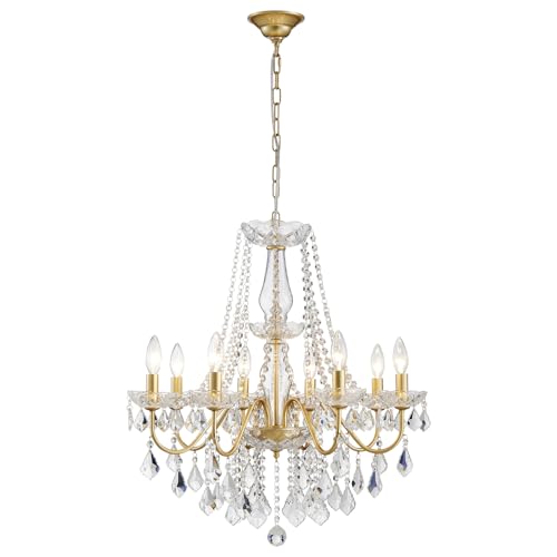 Gold Crystal Chandelier, 8-Light Crystal Chandeliers for Dining Room Light