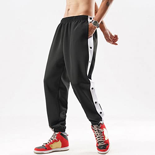 Qvkarw Calça de moletom masculina esportiva rasgar away lateral com botão de pressão e abertura alta