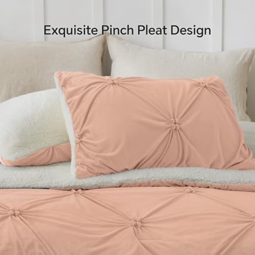 Image of BEDELITE Fluffy Sherpa Queen Comforter Set,Pintuck-Dusty Pink