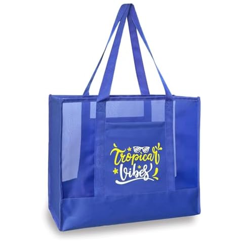 hsmyank Reusable Large Beach Bags With Pockets & Zipper, Lightweight Beach Tote for Poolside, Trip/swim (Blue) Cover